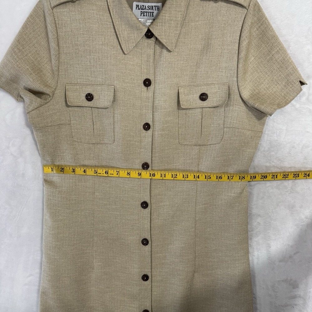 Vintage Maxi‎ Jacket Shirt Dress Size 14 P Herringbone Belted Safari Western 90s - Picture 13 of 16